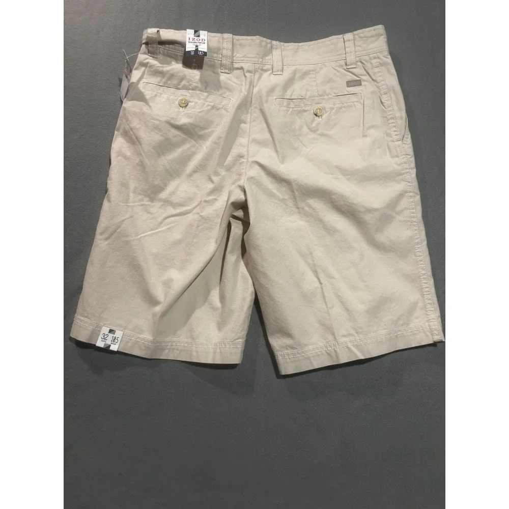 NEW IZOD Shorts Men's 32x10.5 Seaside Poplin Flat Front Shorts Khaki